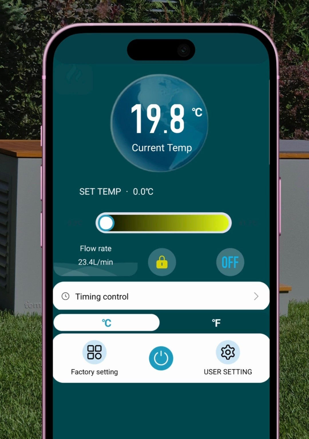 Smartphone displaying a temperature control app with 'temperd' branding.