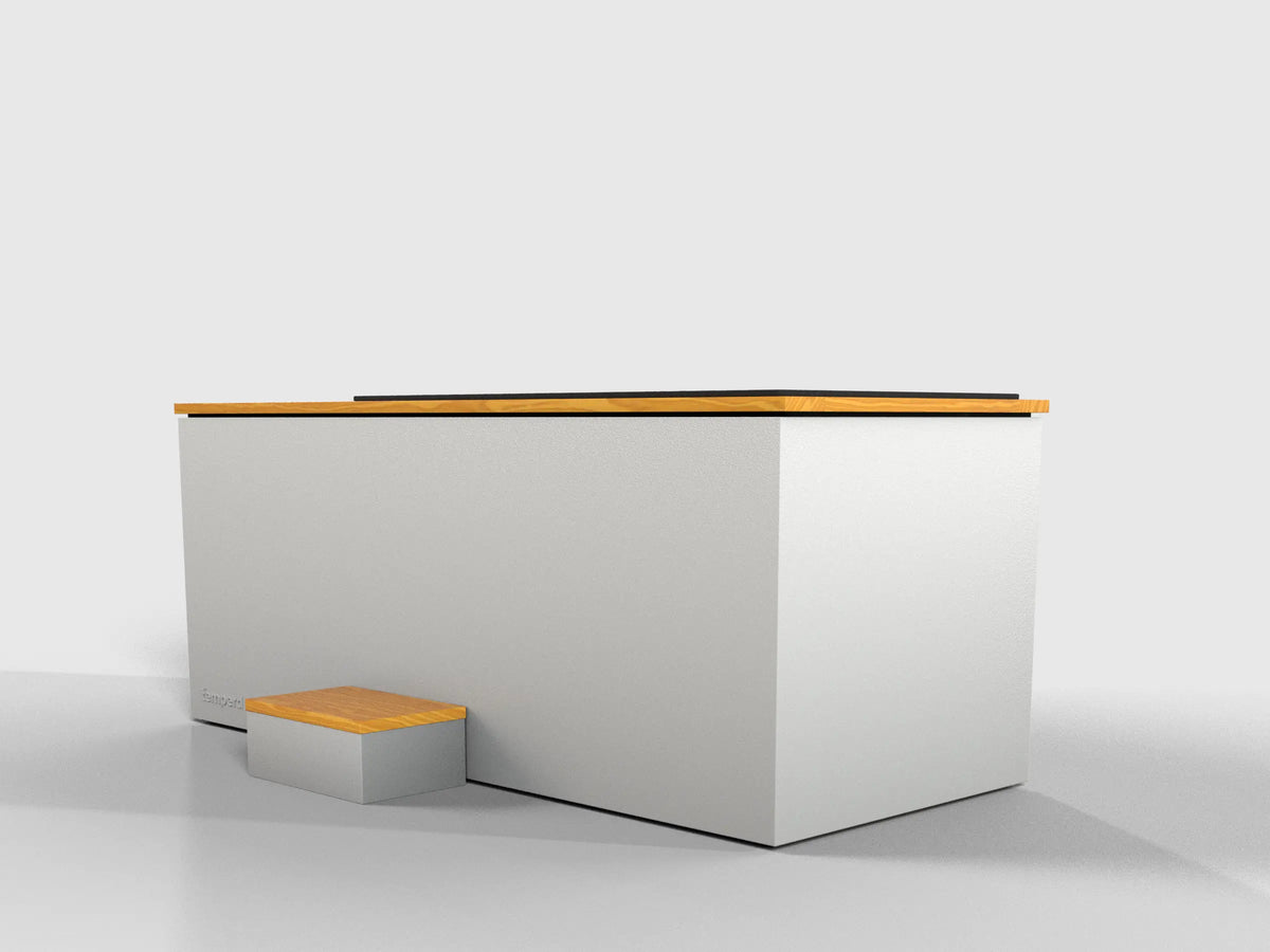 Temperd cold plunge in Teak with Serenity White base