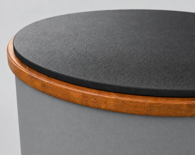 Temperd Barrel Pro cold plunge in Icelandic Gray, close-up of the lid and the wooden rim