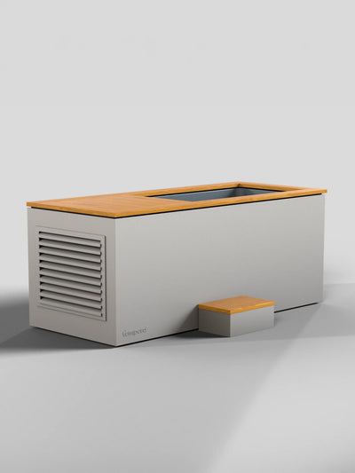 Temperd cold plunge in Teak with Serenity White base